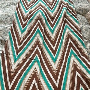 Chevron Print Scarf in Turquoise and Brown